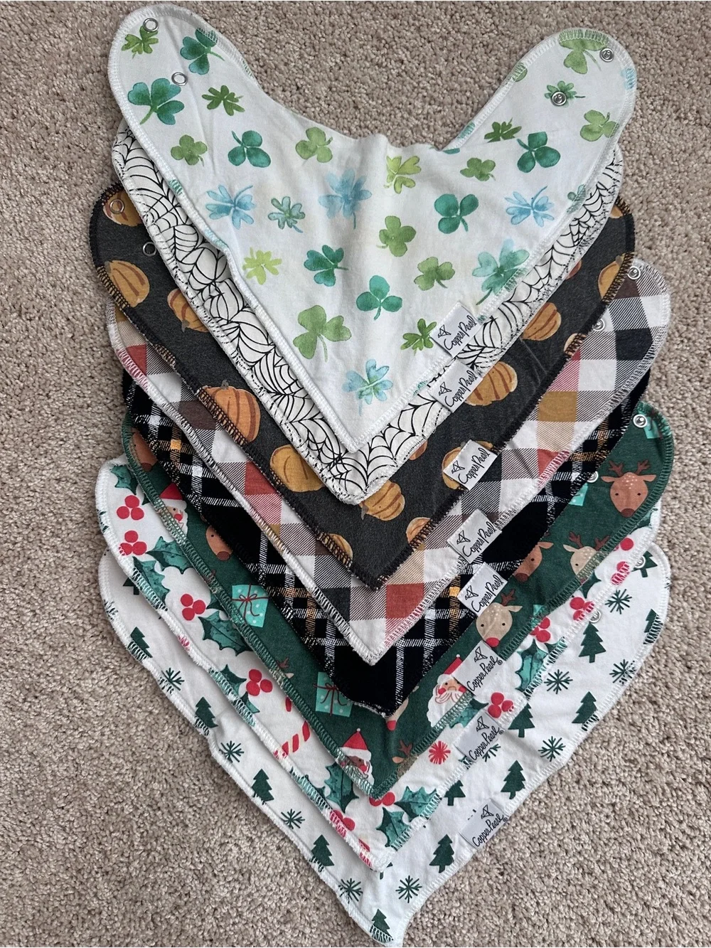 Lot of 8 Copper Pearl Bandana Bibs - Holidays